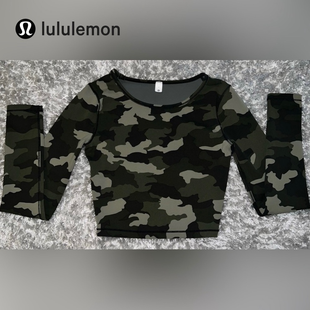 🍋NEW Lululemon Wunder Train Cropped Sleeve Shirt Heritage 365 Camo Olive Multi